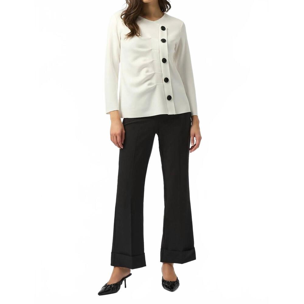 NEW JOSEPH RIBKOFF pleated button front long sleeve top in off-white